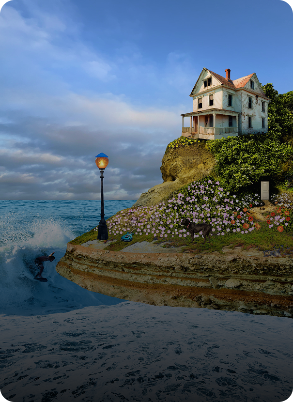 Lamp post by seaside cliff home