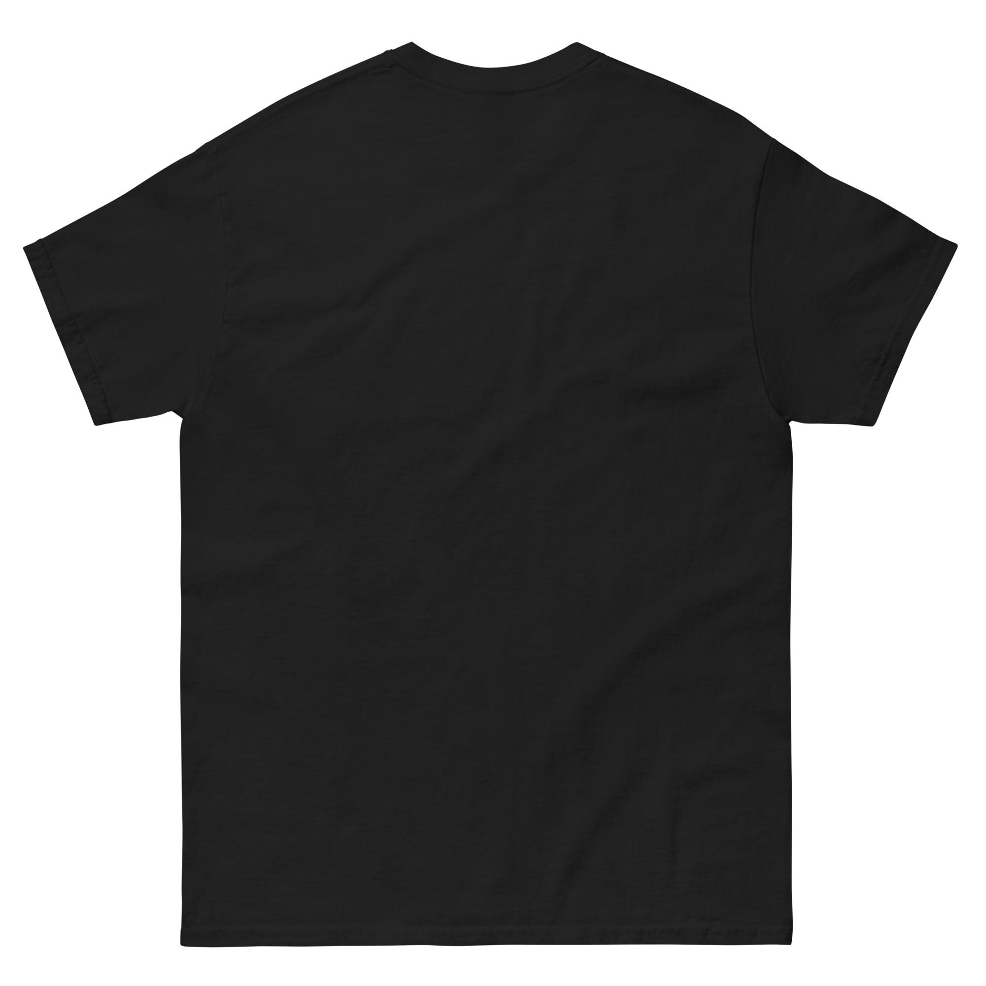 Back view of plain black t-shirt