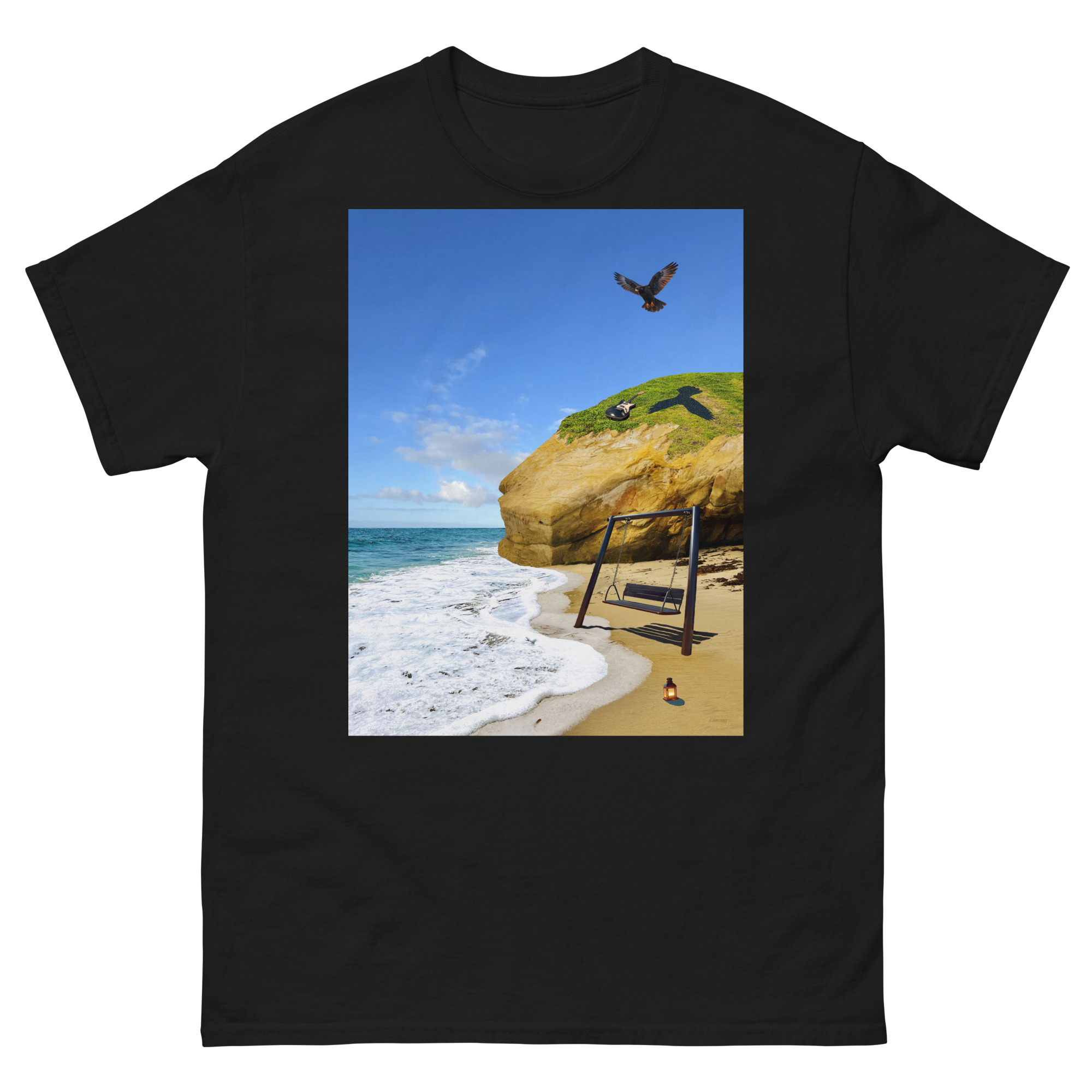 Beach swing beside rocky cliff and ocean