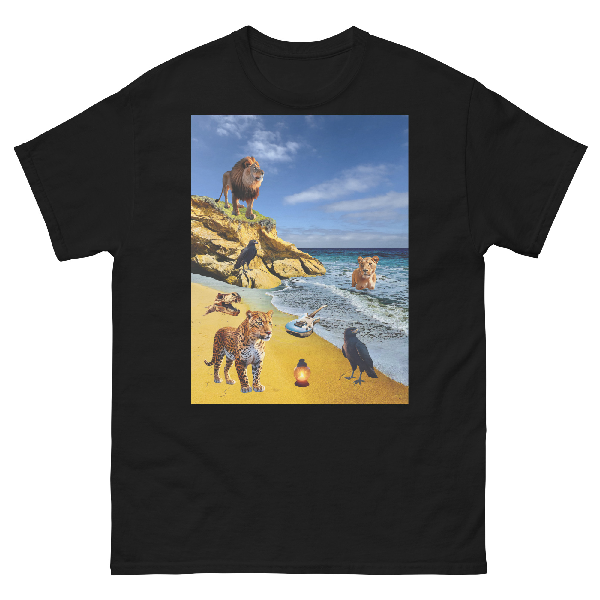 T-shirt with surreal beach animals illustration