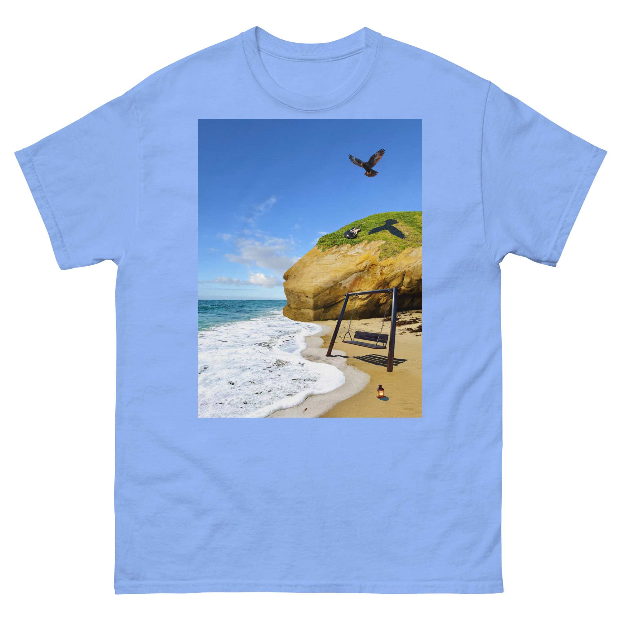 Light blue T-shirt with beach swing print
