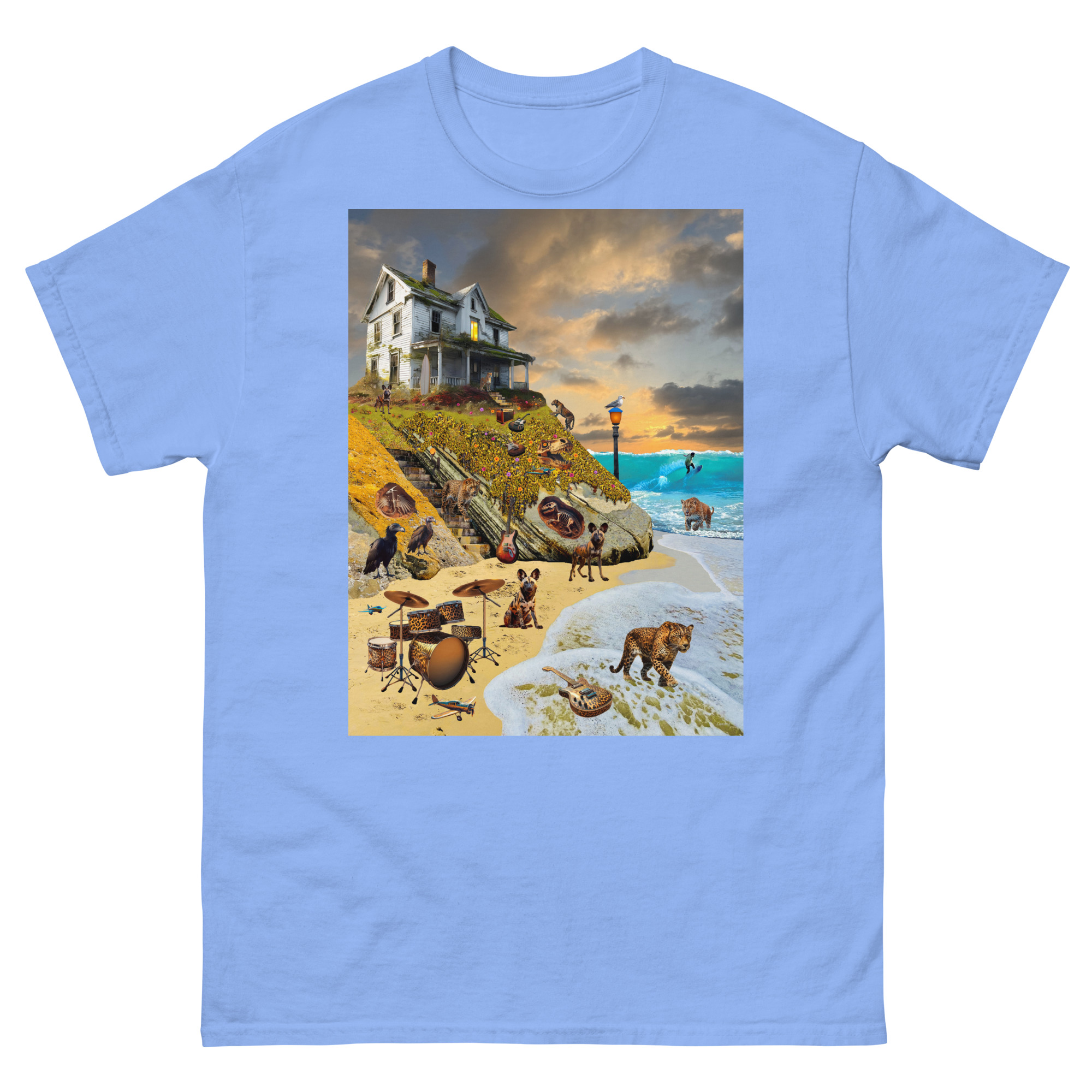 Coastal house scene with animals and drums