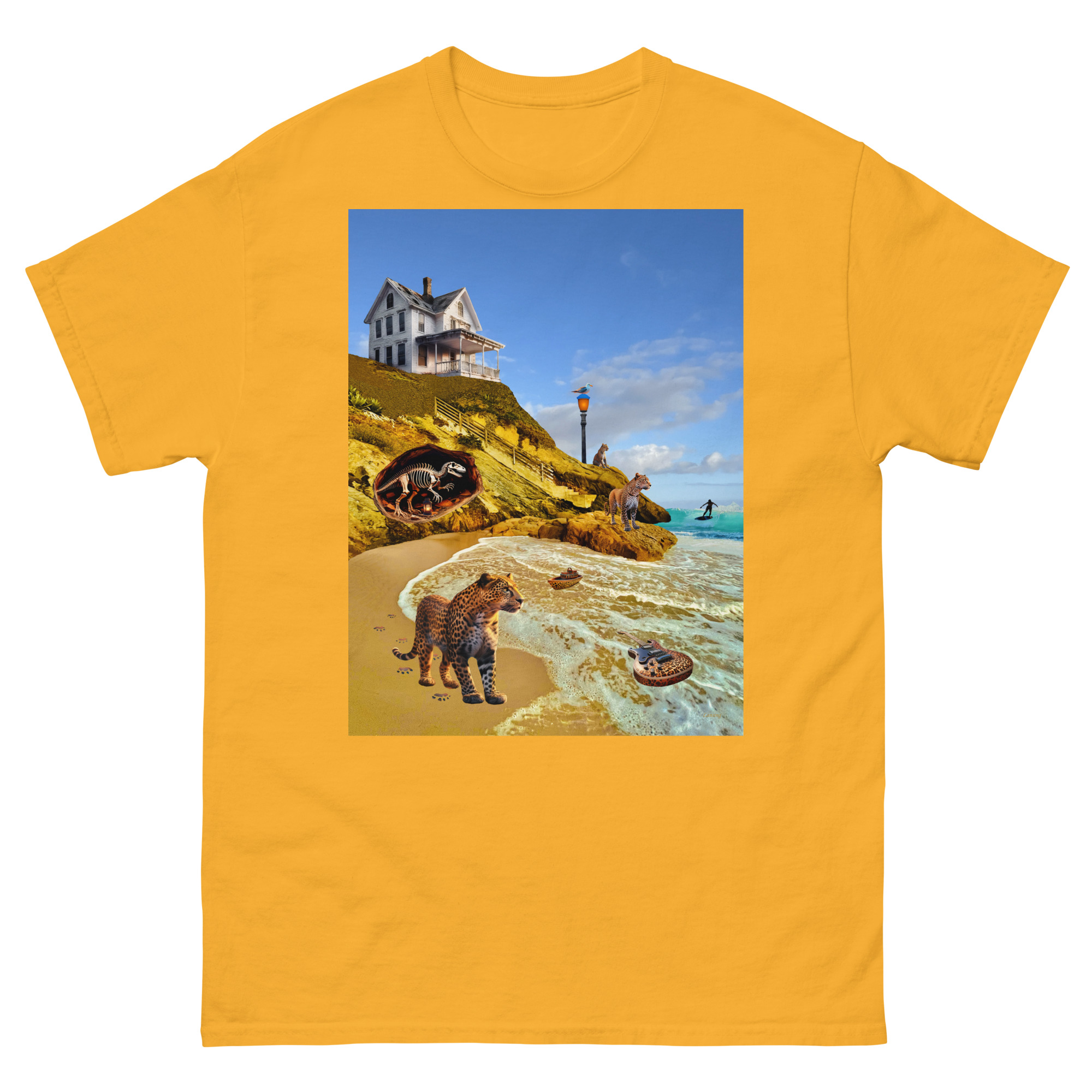 Yellow T-shirt with beach-house animal collage