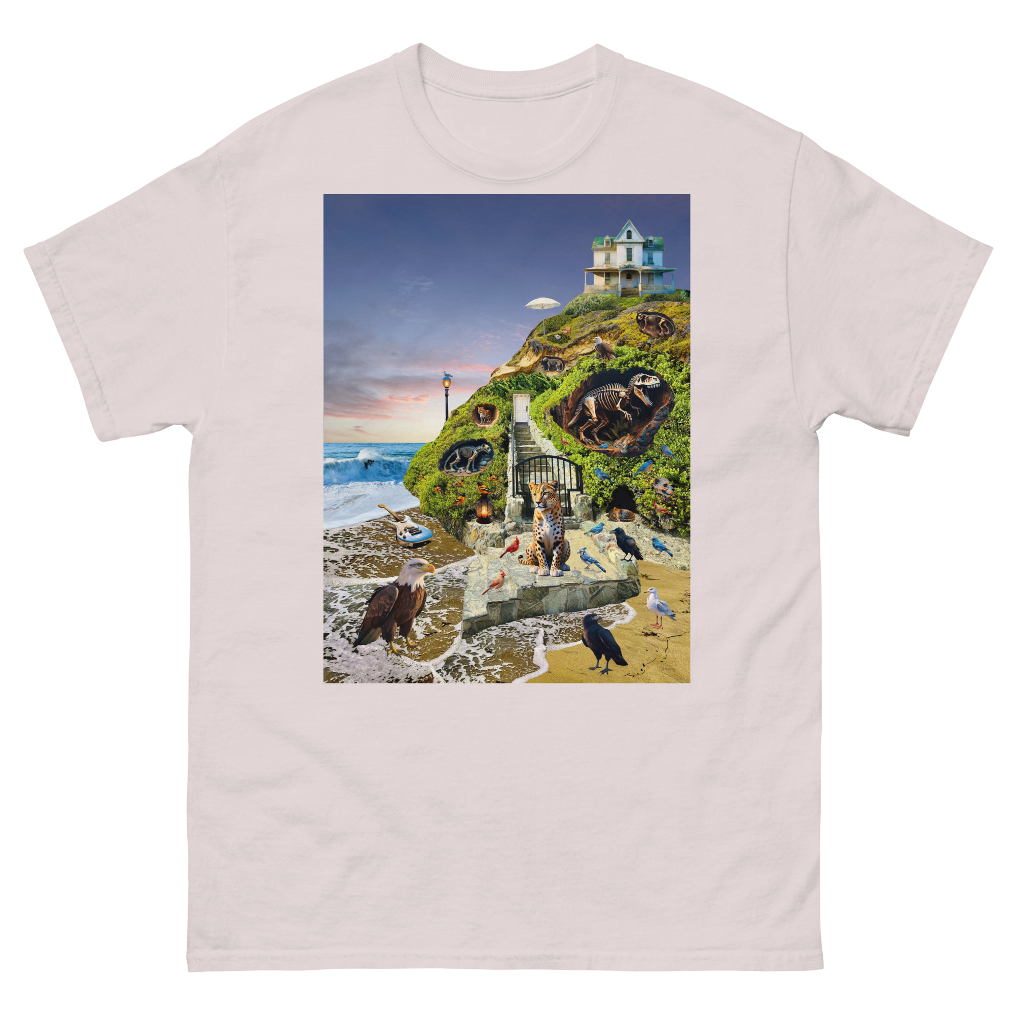Seaside cliff house with wildlife and beach