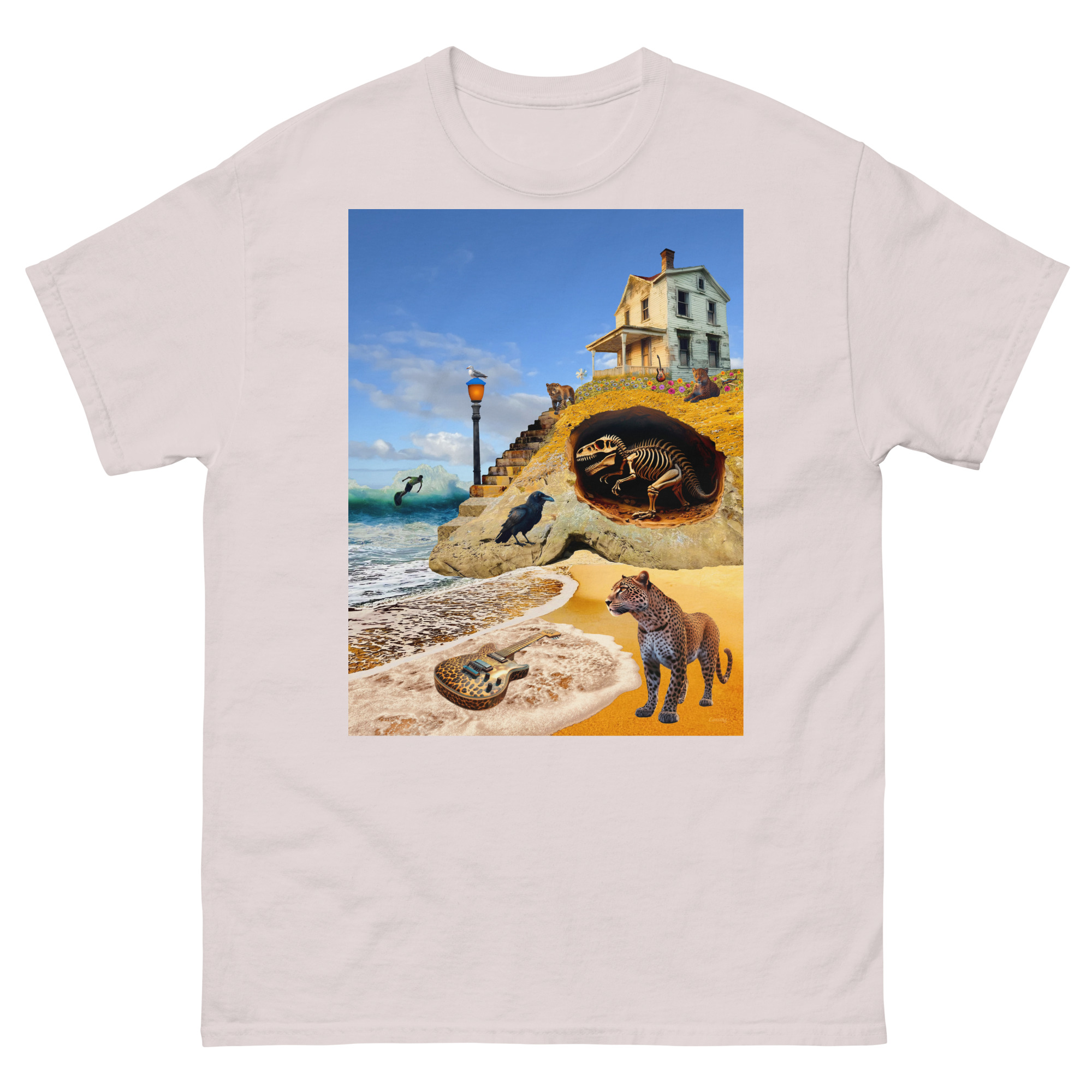 Surreal beach collage t-shirt design
