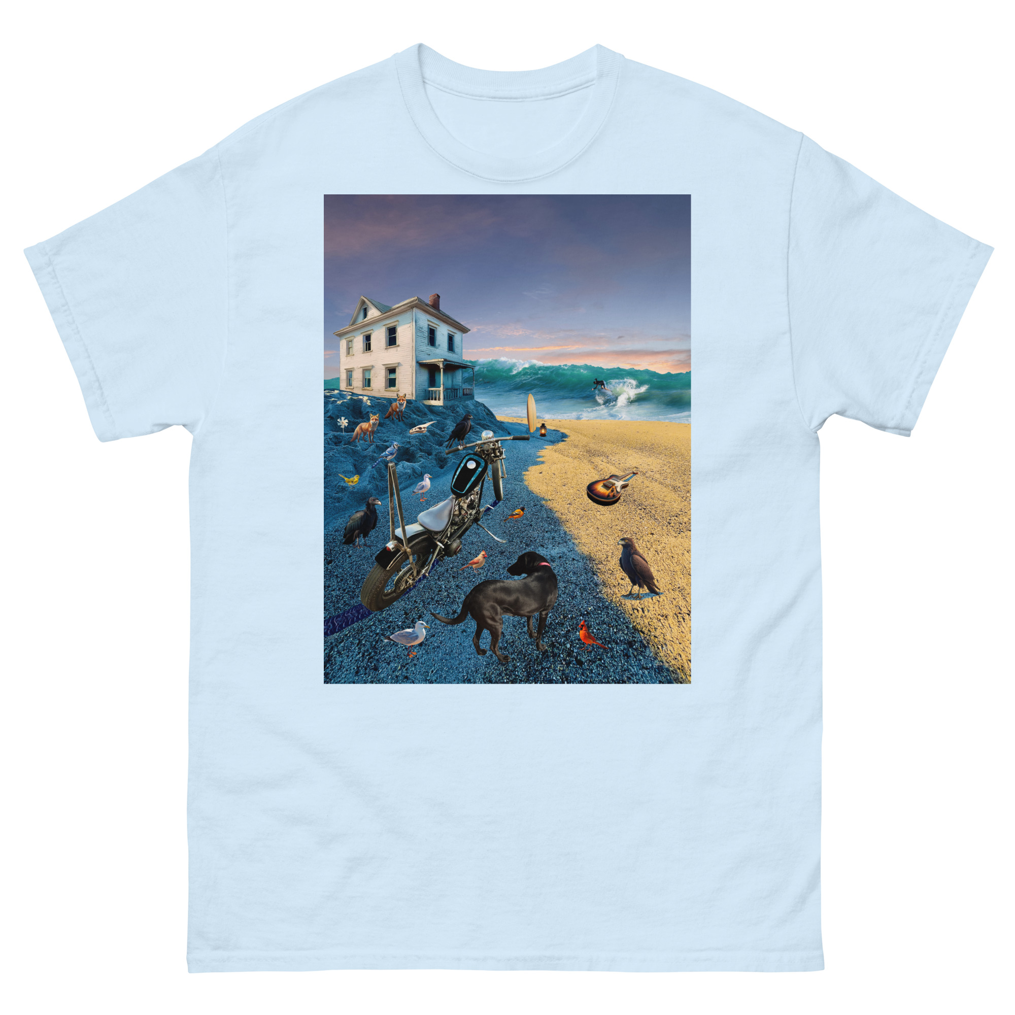 Light blue T-shirt with surreal beach print
