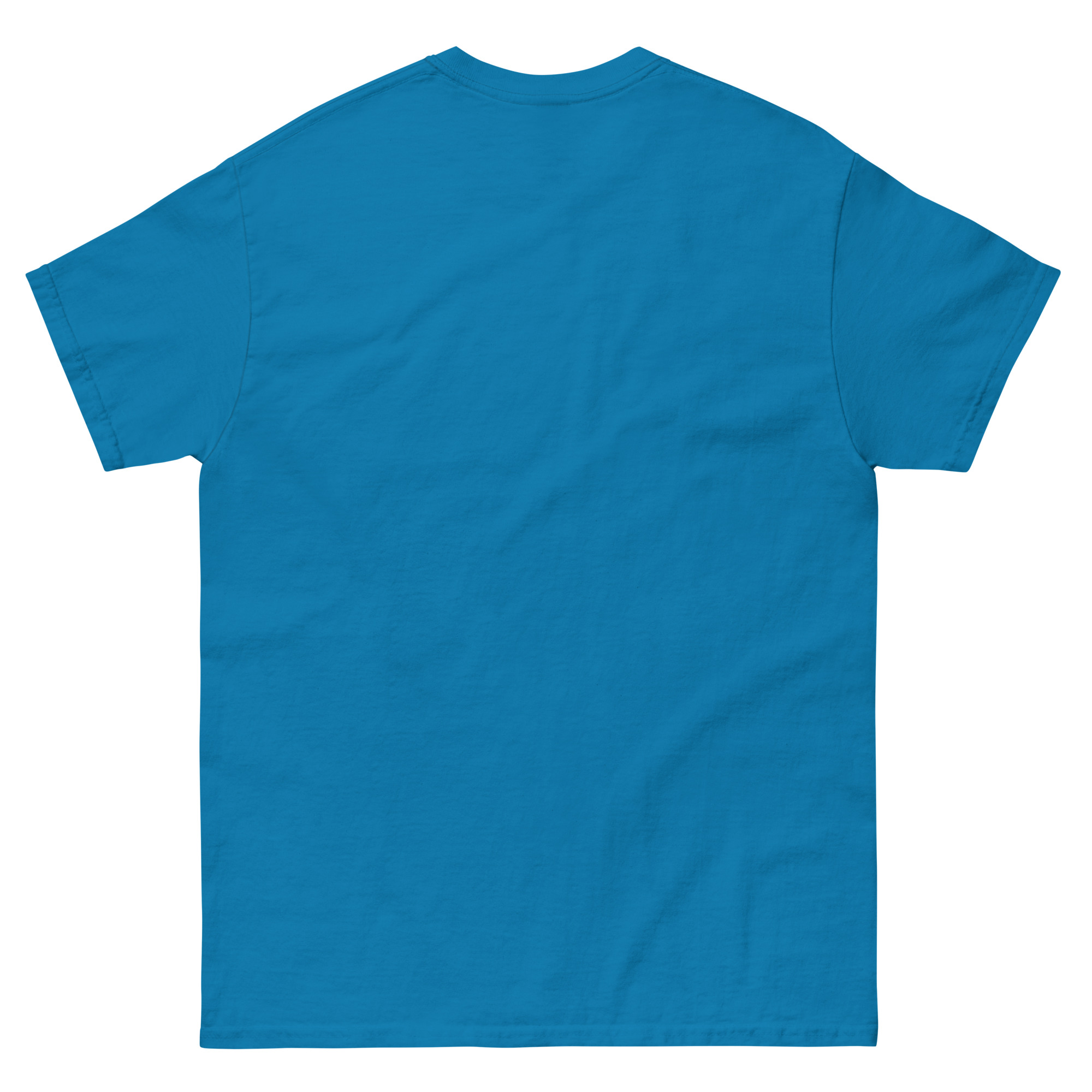 Solid blue crewneck t-shirt back view