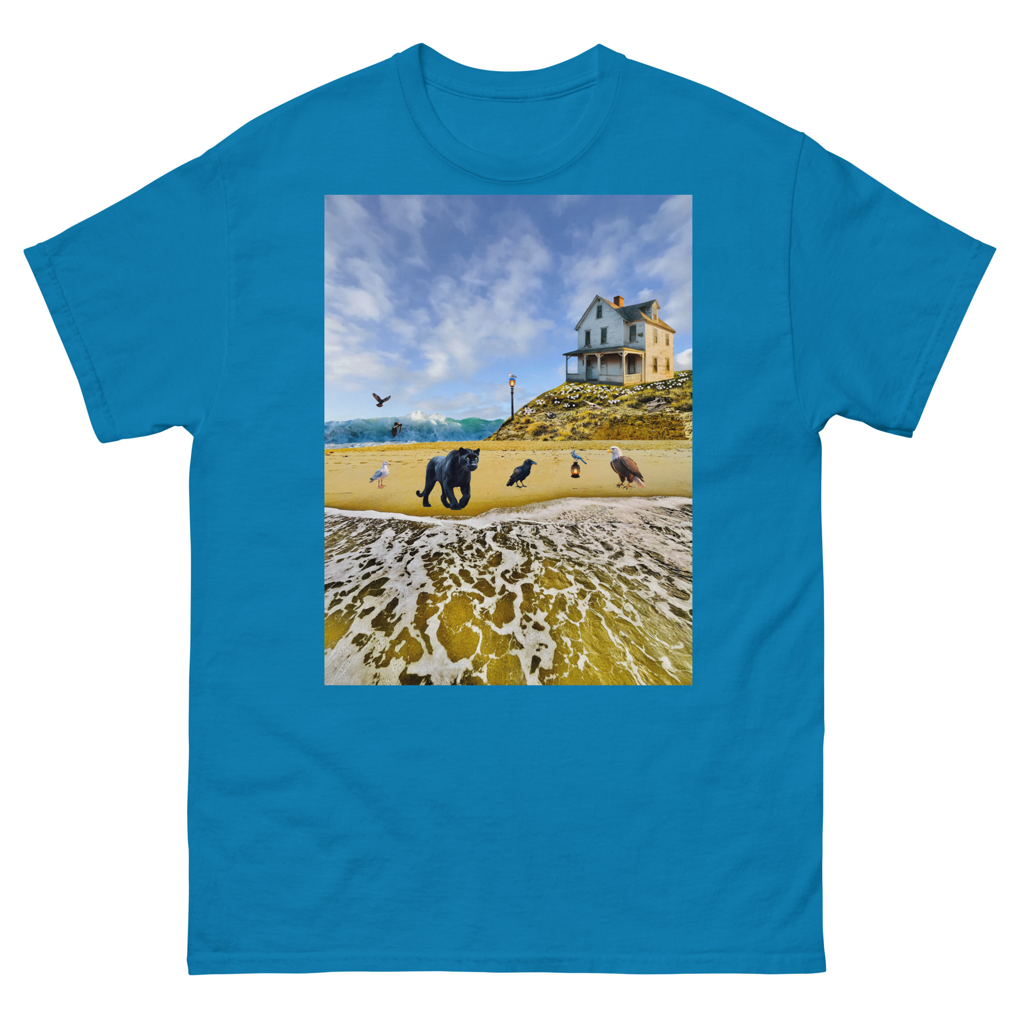 Beachfront house with elephant and birds