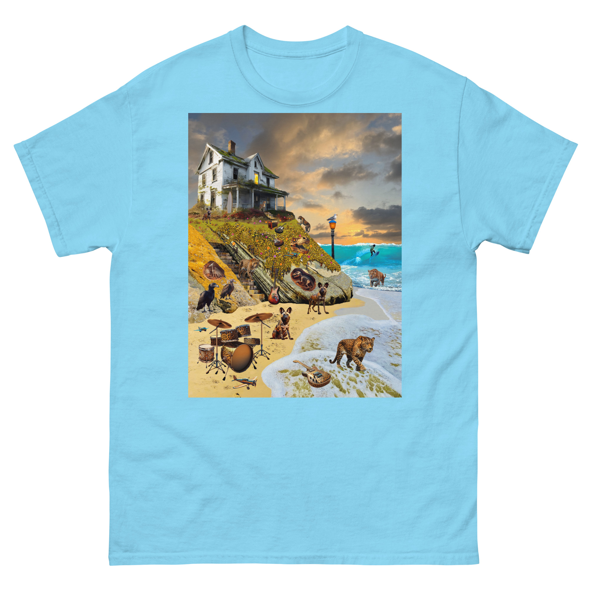 Light blue t-shirt with surreal seaside design