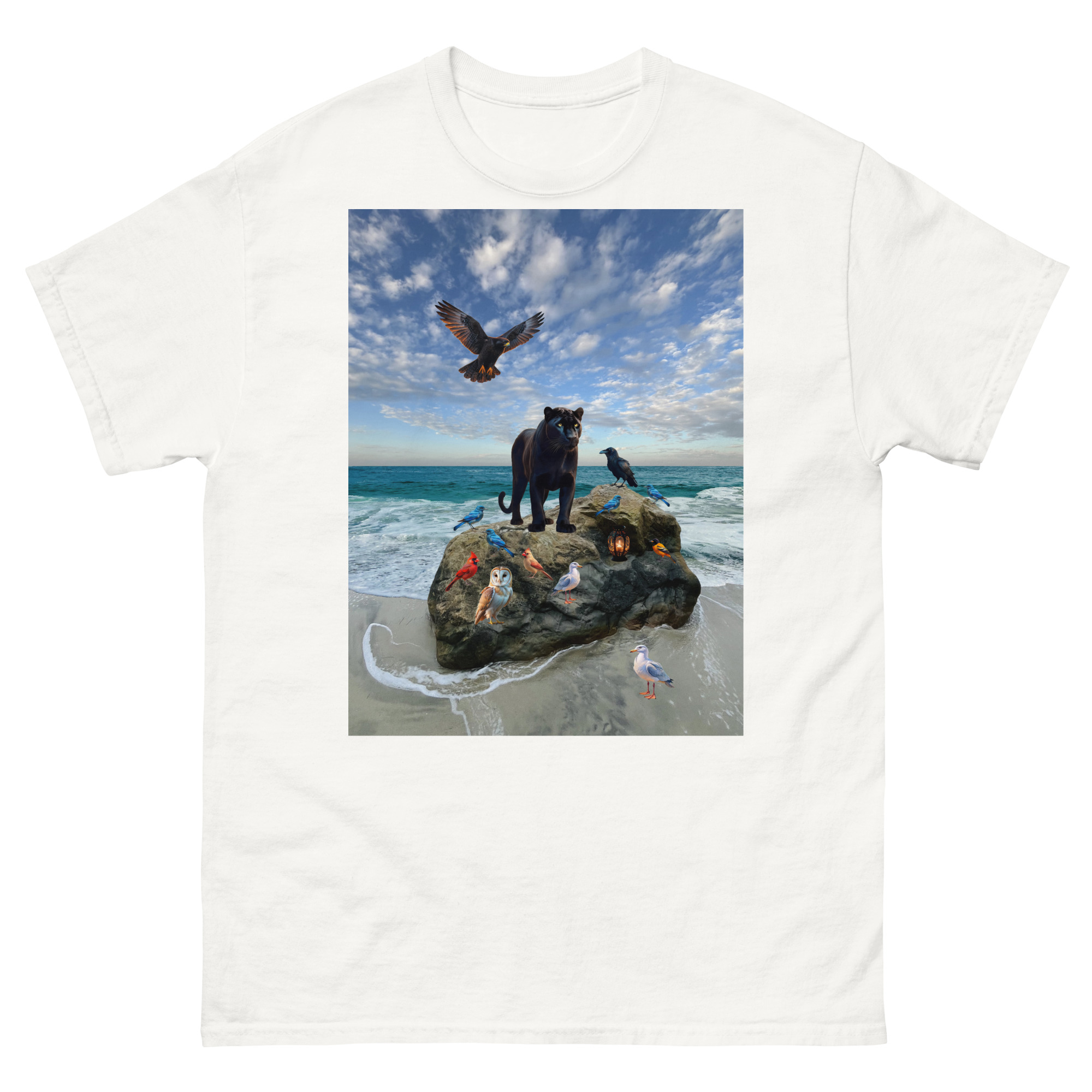 T-shirt with panther and seabirds design