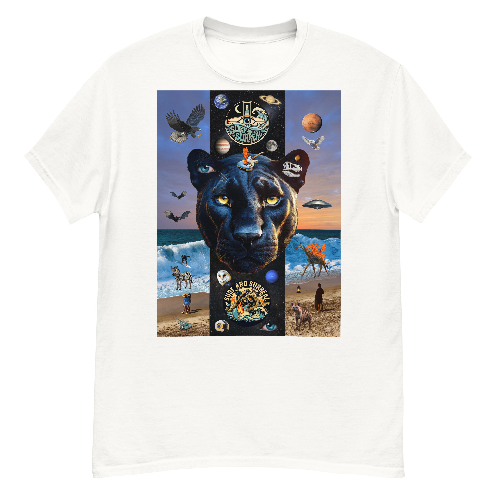 White t-shirt with black panther collage
